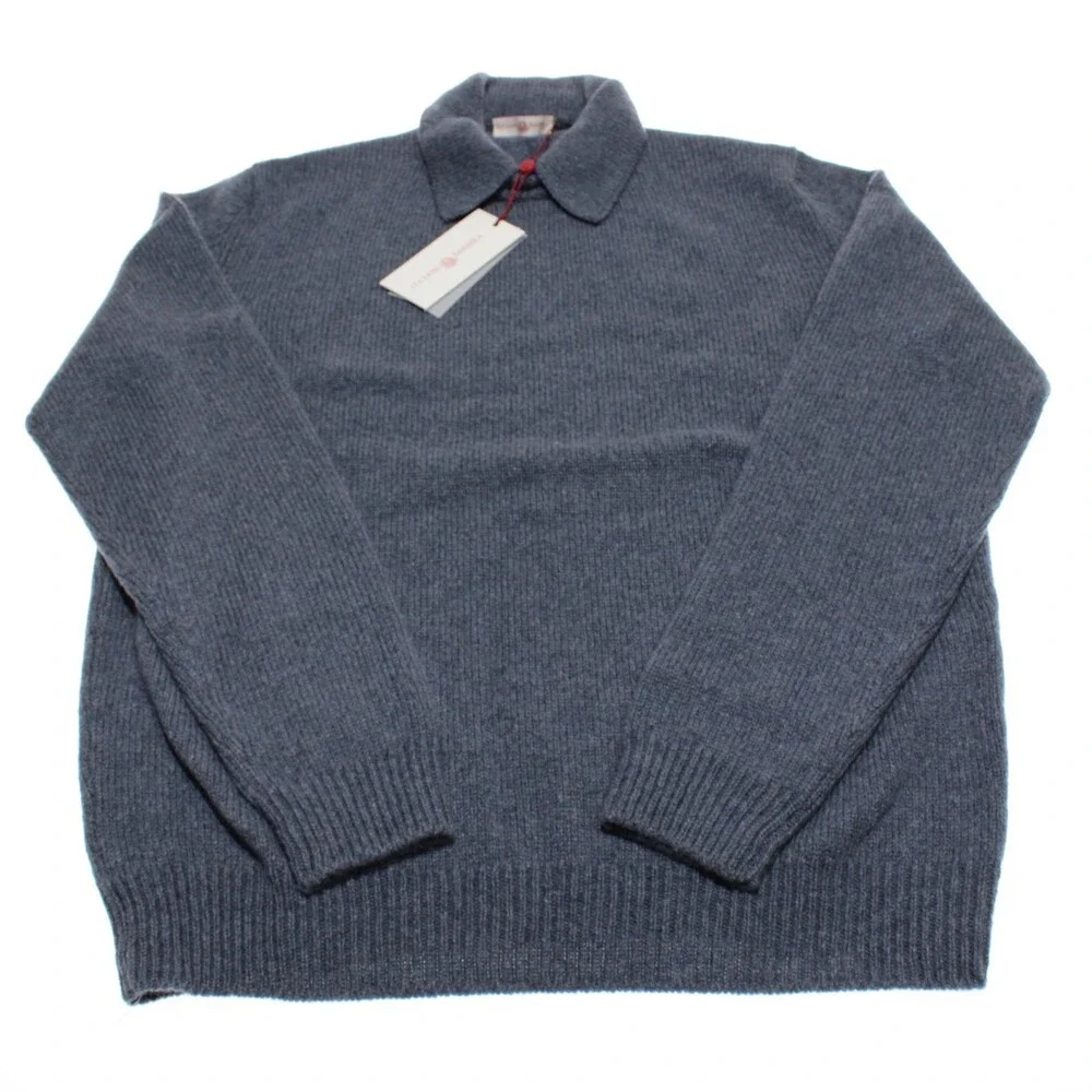 Luciano Barbera NWT Collared Knit Sweater Size 50 (US M) in Blue 100% Cashmere